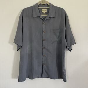 Joseph & Feiss Mens Large Hawaiian Shirt Blue 100% Silk Short Sleeve Golf Resort